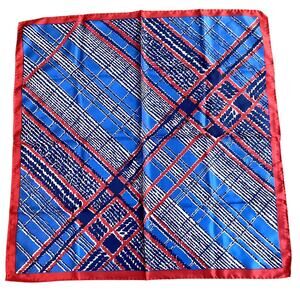 Vintage Glentex scarf 100% polyester Japan 27” square red white blue geometric
